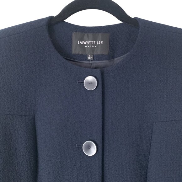 Lafayette 148 Navy Button Front Blazer Size 2 Tailored Fit Structured Wool - Picture 5 of 8